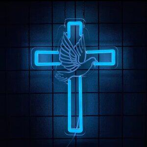 DOVE OF PEACE CROSS NEON LED SIGN